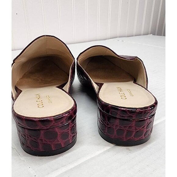 Cole Haan Piper Burgundy Croc-Embossed Leather Mules Block Heel Slip-On Womens - Picture 14 of 15